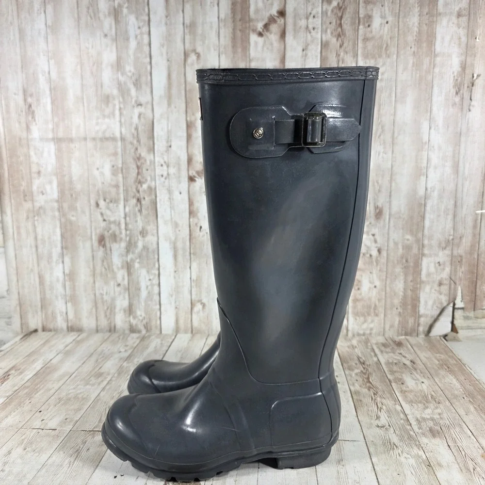 Hunter Original‎ Gloss Tall Navy Blue Rain Boots Womens Size 7 Waterproof W23616